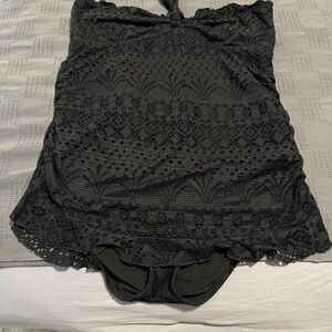 One piece black eyelet swimmie with sheer coverup